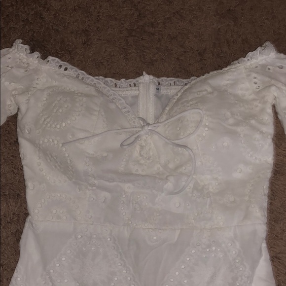 White eyelet lace off the shoulder dress - Picture 2 of 3